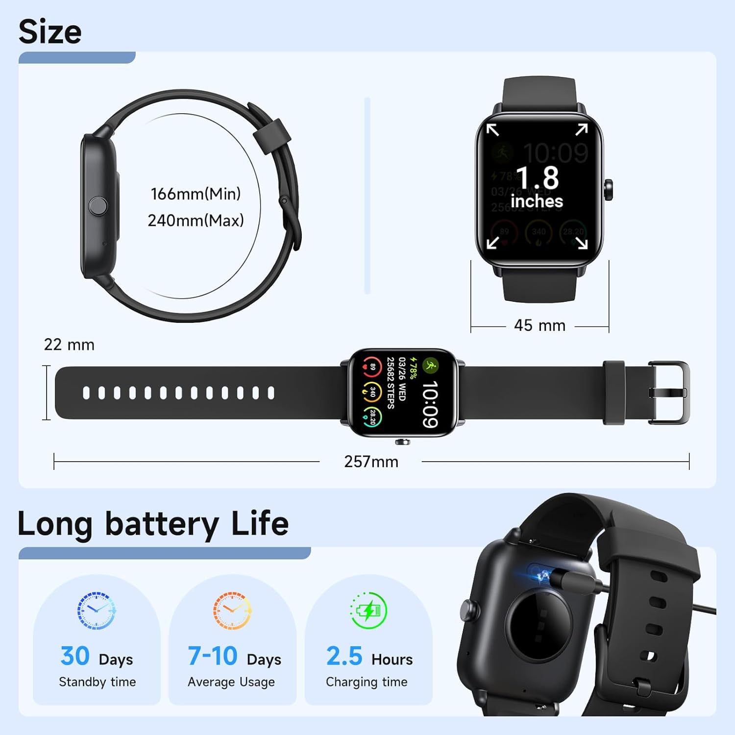 Smart Watches for Men Women Android & iPhone, Alexa Built-in, 1.8" Fitness Tracker with Answer/Make Calls, IP68 Waterproof Fitness Watch,Heart Rate, Sleep, SpO2 Monitor,Pedometer, Black - Image 9