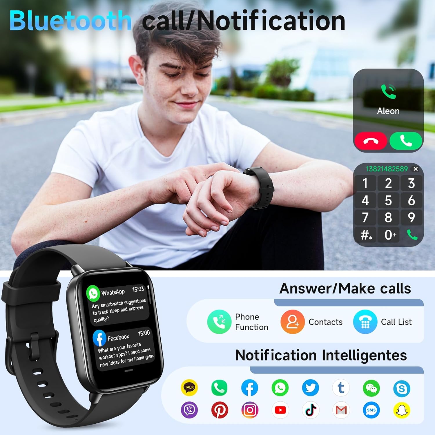 Smart Watches for Men Women Android & iPhone, Alexa Built-in, 1.8" Fitness Tracker with Answer/Make Calls, IP68 Waterproof Fitness Watch,Heart Rate, Sleep, SpO2 Monitor,Pedometer, Black - Image 3