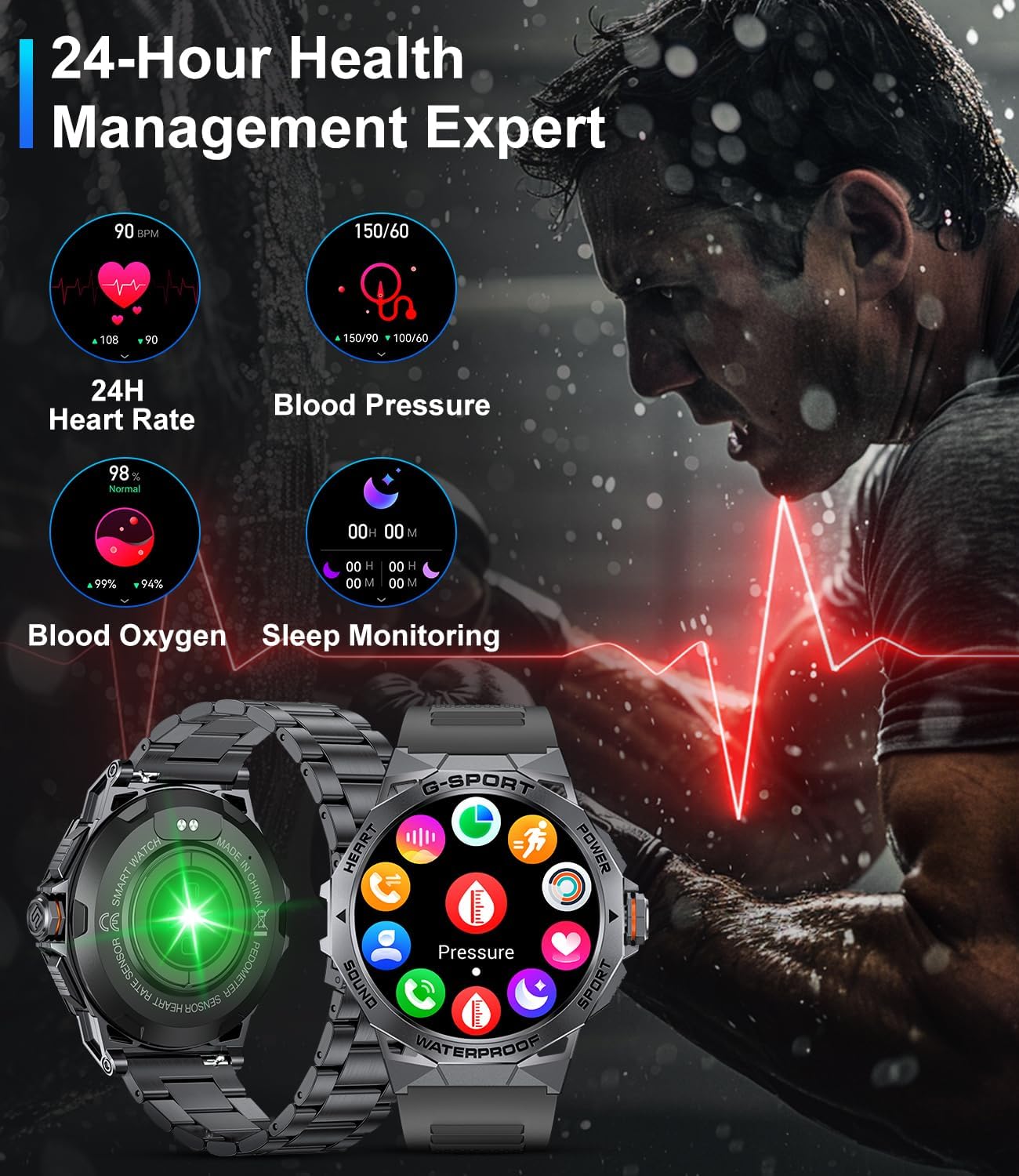 LIGE Military Smart Watch for Men(Dial&Answers),1.43" Always on Display Smartwatch for Android iOS with 400mAH,120+ Sports Modes,Heart Rate/Blood Pressure Tracker,Multifunction Smart Watch Space Grey - Image 6
