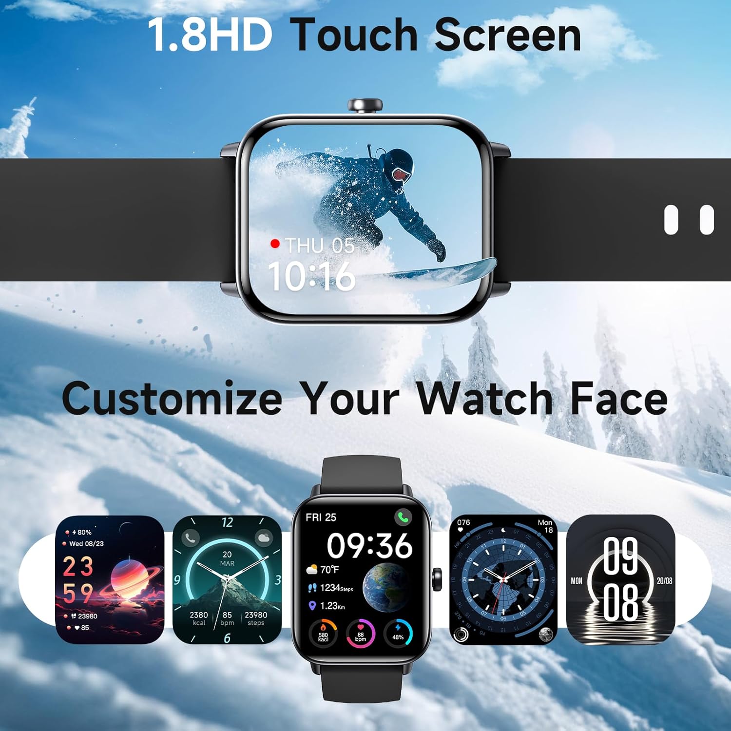 Smart Watches for Men Women Android & iPhone, Alexa Built-in, 1.8" Fitness Tracker with Answer/Make Calls, IP68 Waterproof Fitness Watch,Heart Rate, Sleep, SpO2 Monitor,Pedometer, Black - Image 4