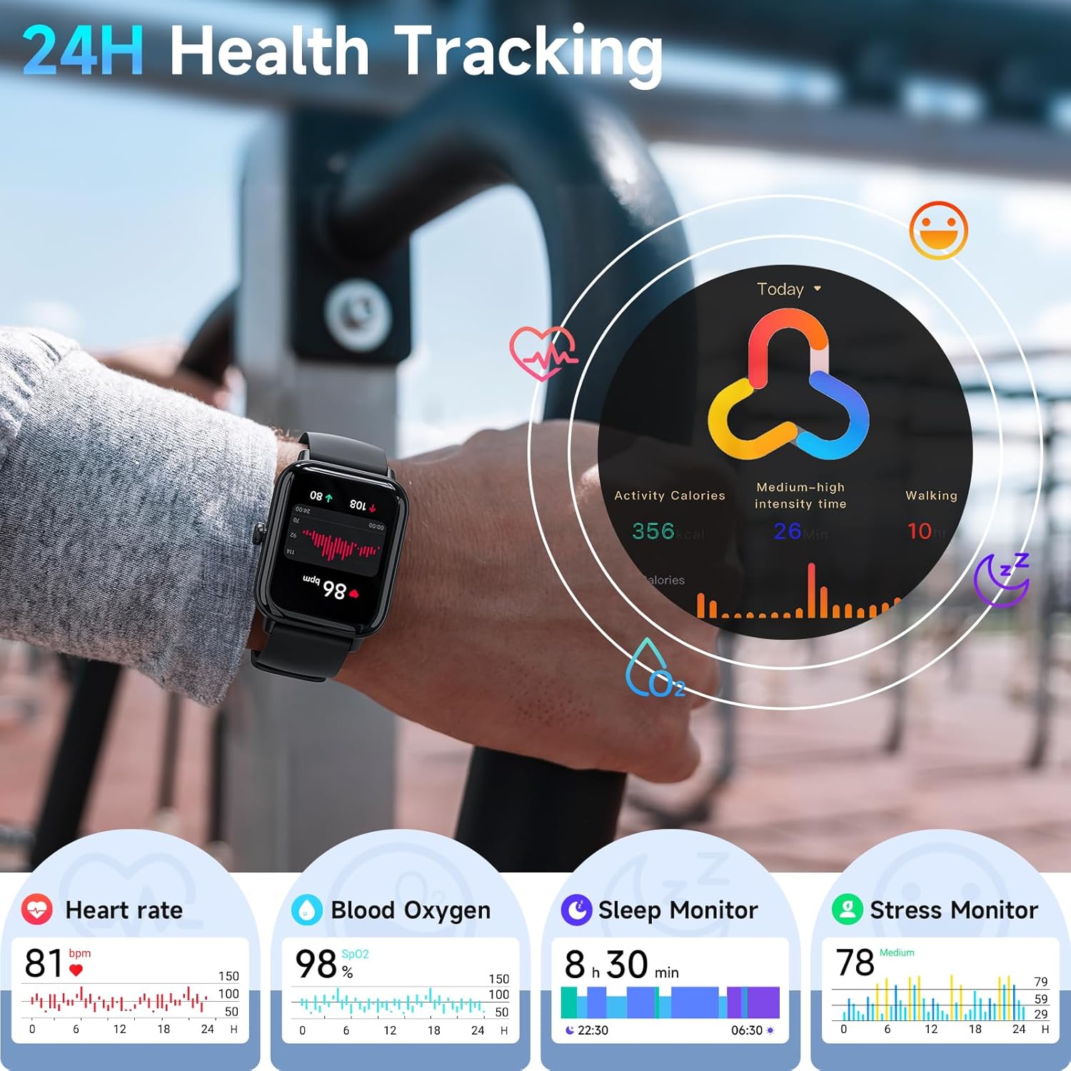 Smart Watches for Men Women Android & iPhone, Alexa Built-in, 1.8" Fitness Tracker with Answer/Make Calls, IP68 Waterproof Fitness Watch,Heart Rate, Sleep, SpO2 Monitor,Pedometer, Black - Image 5