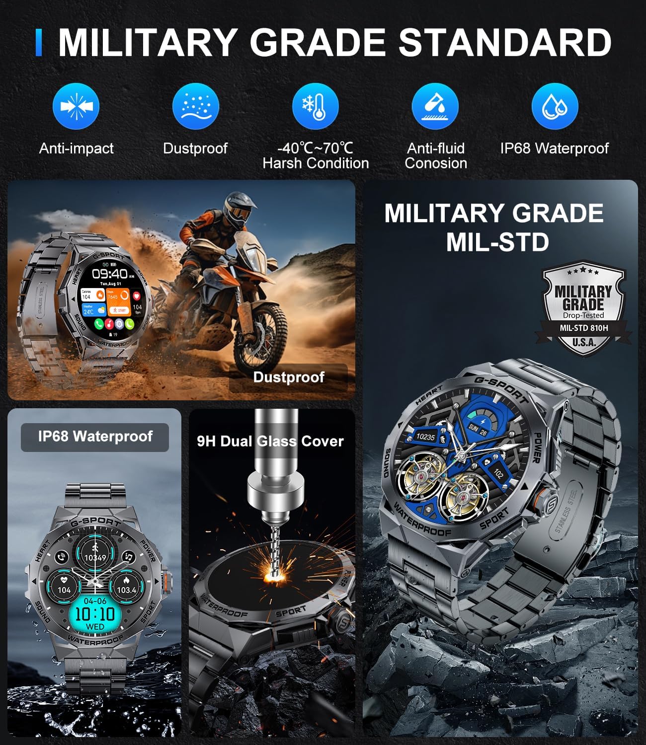 LIGE Military Smart Watch for Men(Dial&Answers),1.43" Always on Display Smartwatch for Android iOS with 400mAH,120+ Sports Modes,Heart Rate/Blood Pressure Tracker,Multifunction Smart Watch Space Grey - Image 9