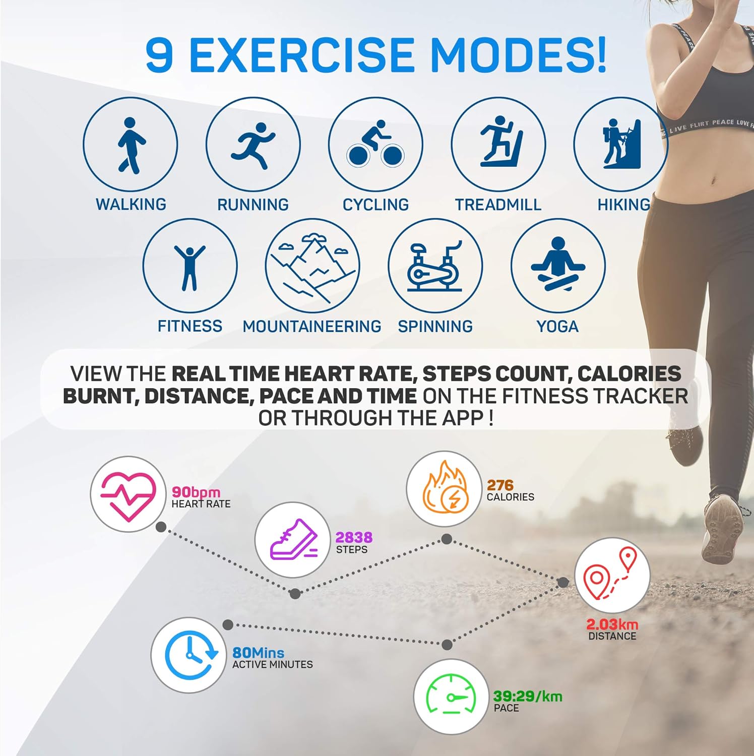 OCTANDRA Move VeryFitPro Smart Watch HR Heart Rate Sleep Monitor IP68 Waterproof Activity Fitness Tracker Step Counter Pedometer Exercise Running Watch Fitness Watches for Men & Women (ID205L) (Black) - Image 5